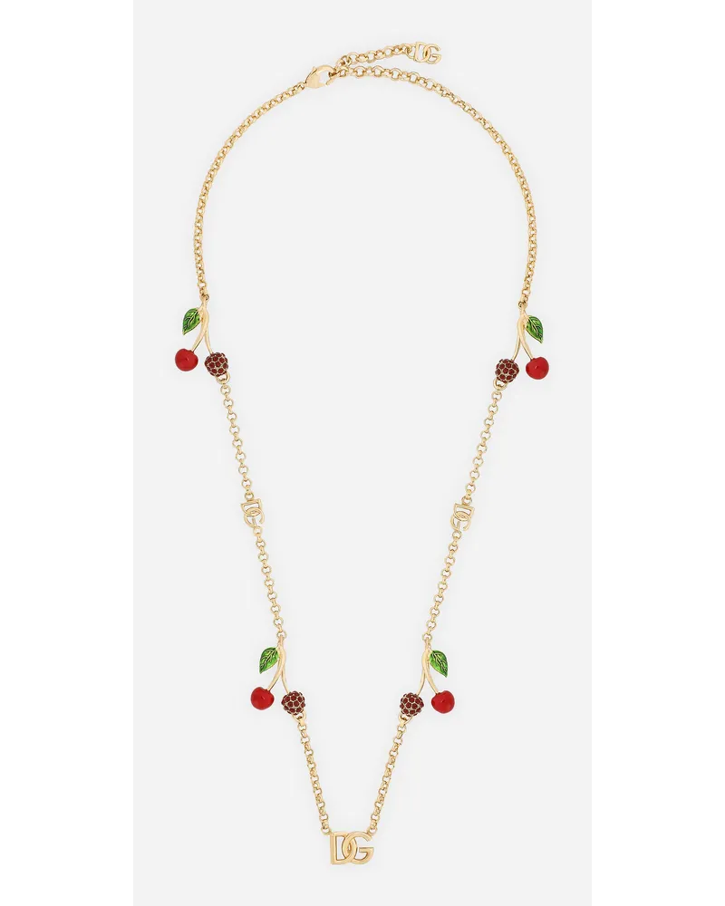 Dolce & Gabbana Collana Con Charms Logo Dg E Ciliegie - Donna Bijoux Oro Metallo Oro