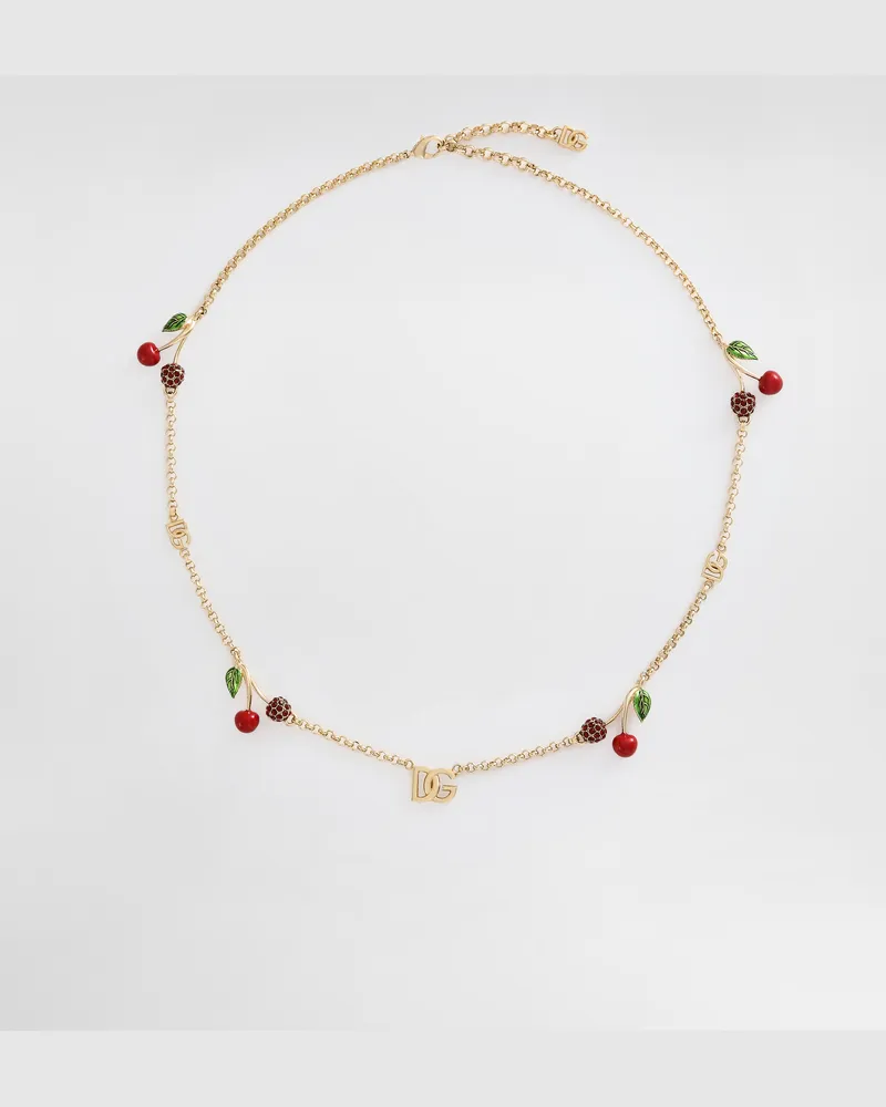 Dolce & Gabbana Collana Con Charms Logo Dg E Ciliegie - Donna Bijoux Oro Metallo Oro