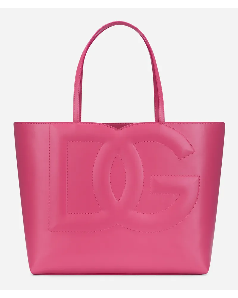 Dolce & Gabbana Shopping Logo Media In Pelle Di Vitello - Donna Borse Shopping Lilla Pelle Glicine