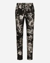 Dolce & Gabbana Pantaloni Jogging In Twill Di Seta Stampa Fiori - Uomo Pantaloni E Shorts Stampa Stampa