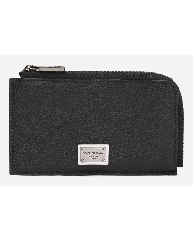 Dolce & Gabbana Portacarte In Pelle Di Vitello Con Targhetta Logata - Uomo Portafogli E Piccola Pelletteria Nero Pelle Nero