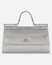 Dolce & Gabbana Borsa Sicily In Raso E Termostrass - Donna Borse A Mano Argento Viscosa Crystal