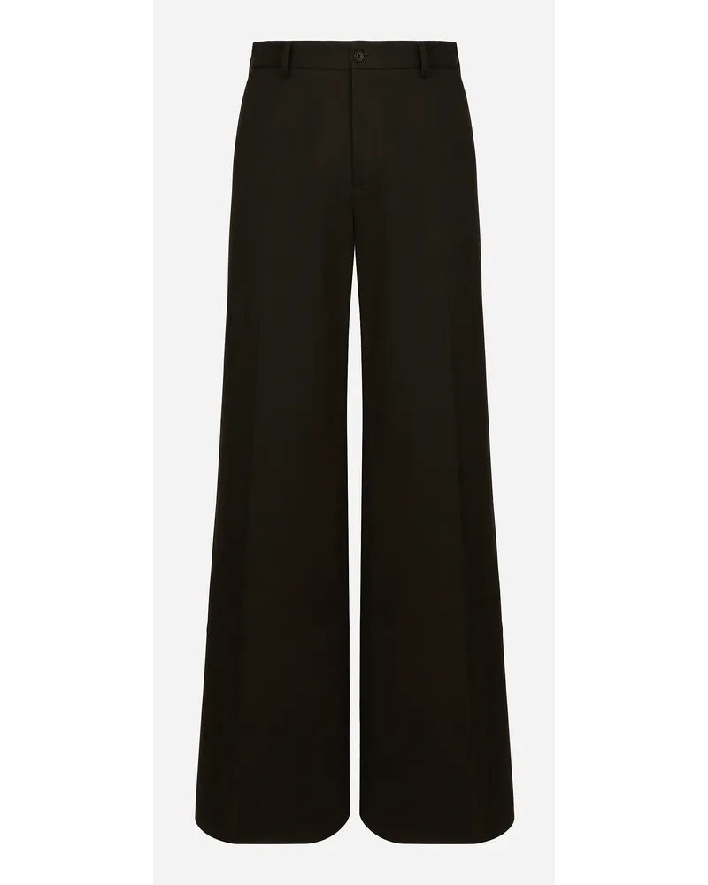Dolce & Gabbana Pantalone Gamba Larga In Cotone Stretch - Uomo Pantaloni E Shorts Marrone Cotone Ebano