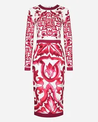 Dolce & Gabbana Abito Midi In Charmeuse Stampa Maiolica - Donna Abiti Fucsia Seta Tris