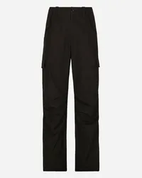 Dolce & Gabbana Pantalone Cargo Cotone Con Placca Logata - Uomo Pantaloni E Shorts Nero Cotone Nero