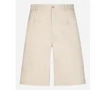 Bermuda Cotone Stretch Con Placca Logata - Uomo Pantaloni E Shorts Beige Cotone