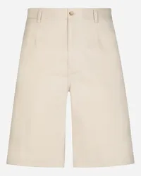 Dolce & Gabbana Bermuda Cotone Stretch Con Placca Logata - Uomo Pantaloni E Shorts Beige Cotone Beige