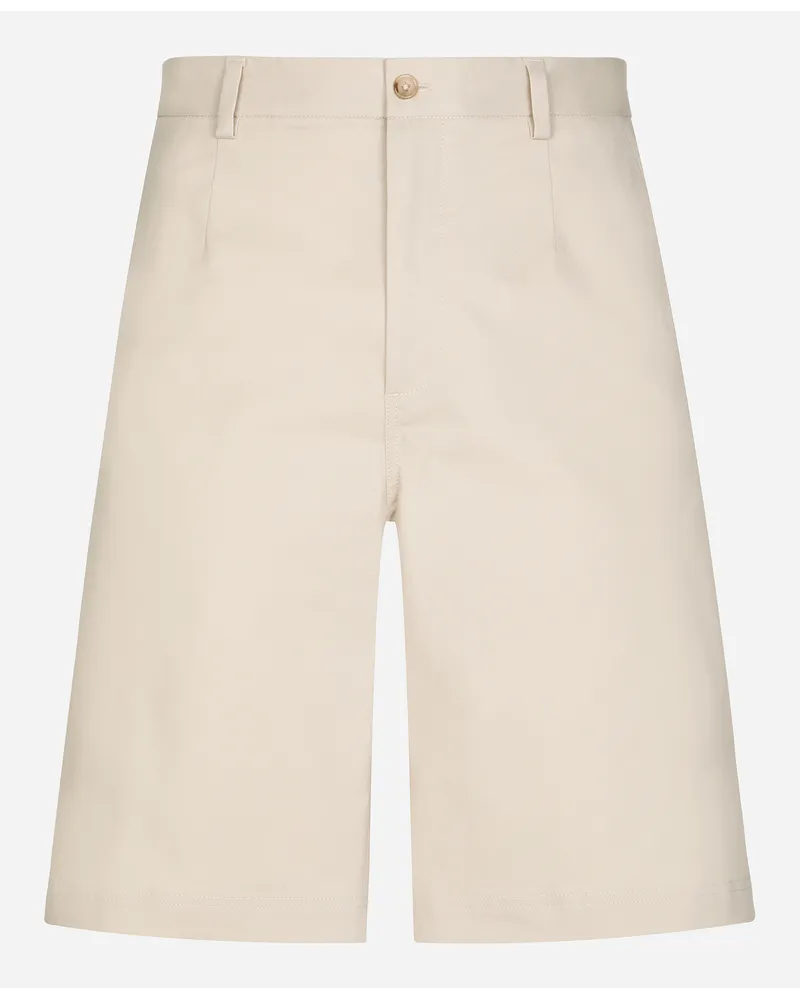 Dolce & Gabbana Bermuda Cotone Stretch Con Placca Logata - Uomo Pantaloni E Shorts Beige Cotone Beige