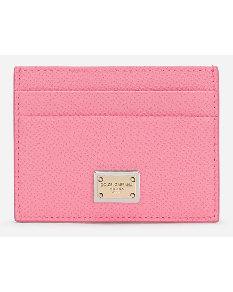 Dolce & Gabbana Portacarte In Pelle Di Vitello Dauphine Con Targhetta Logata - Donna Portafogli E Piccola Pelletteria Rosa Pelle Rosa