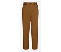Pantalone In Gabardina Stretch Etichetta Logo - Uomo Pantaloni E Shorts Marrone Cotone