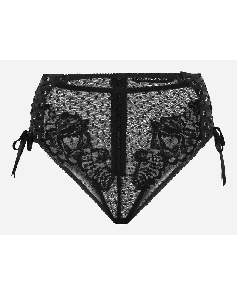 Dolce & Gabbana Slip Vita Alta In Pizzo - Donna Intimo Nero Tessuto Nero
