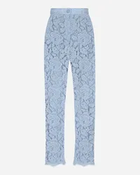 Dolce & Gabbana Pantaloni Sartoriali In Pizzo Cordonetto Floreale Logato Dg - Donna Pantaloni E Shorts Azzurro Azzurro