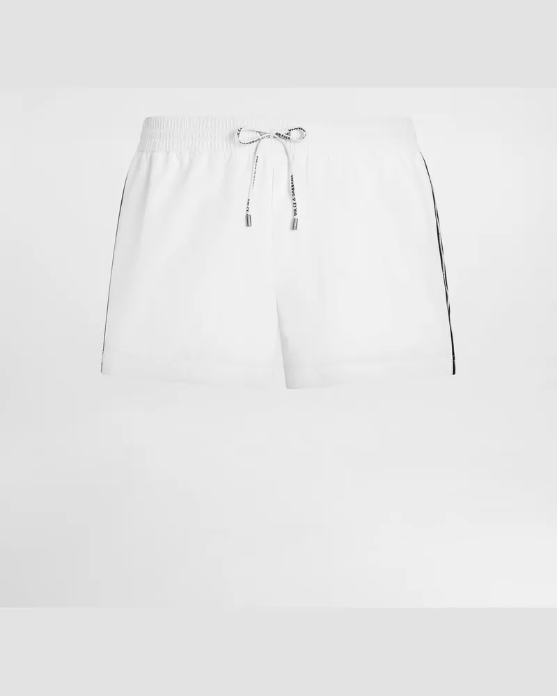Dolce & Gabbana Boxer Da Mare In Tela - Uomo Beachwear Bianco Bianco