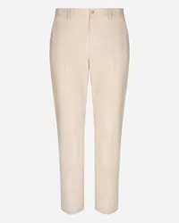 Dolce & Gabbana Pantalone Cotone Stretch Con Placca Logata - Uomo Pantaloni E Shorts Beige Cotone Beige