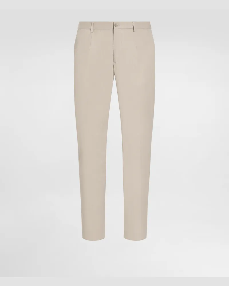 Dolce & Gabbana Pantalone Cotone Stretch Con Placca Logata - Uomo Pantaloni E Shorts Beige Cotone Beige