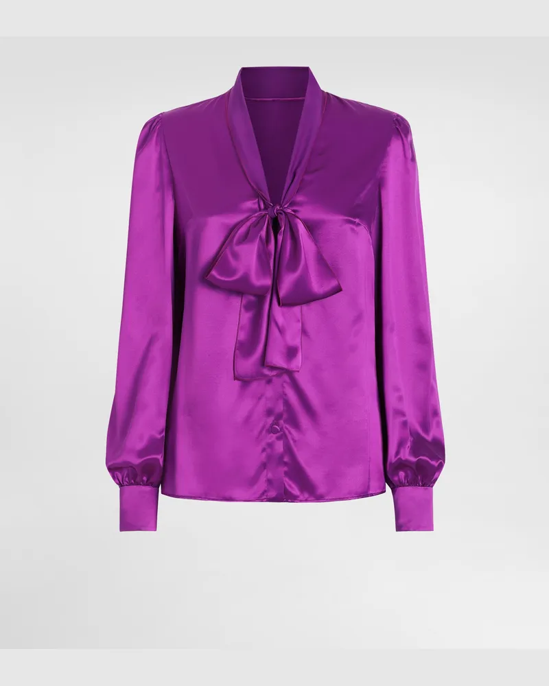 Dolce & Gabbana Camicia In Raso Con Fiocco - Donna Camicie E Top Rosso Seta Porpora