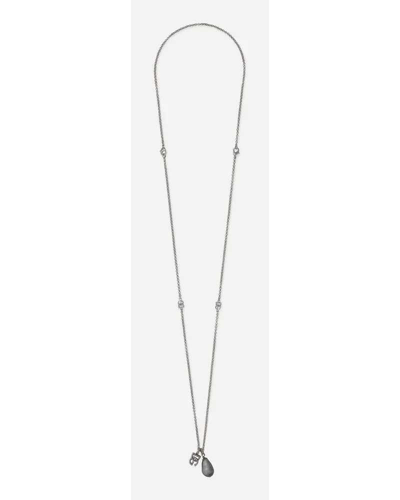 Dolce & Gabbana Collana Con Goccia E Logo Dg - Uomo Bijoux Grigio Metallo Grigio