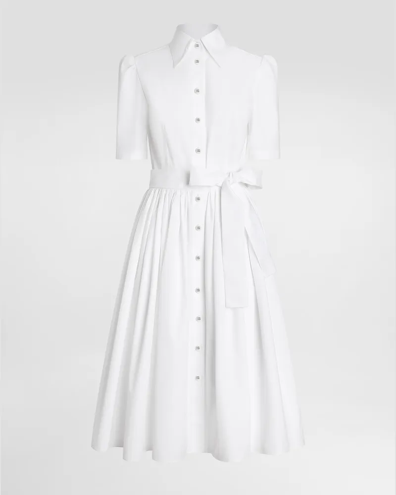 Dolce & Gabbana Abito Longuette Chemisier In Cotone - Donna Abiti Bianco Bianco
