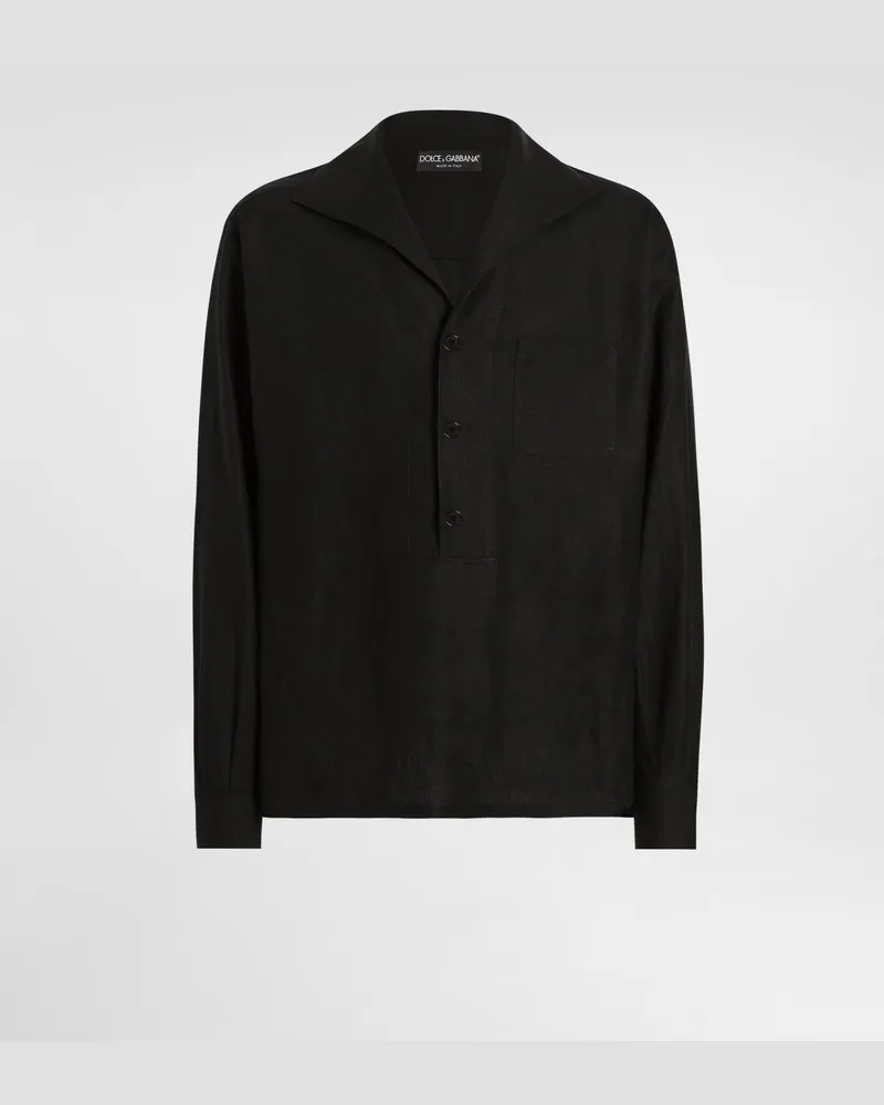 Dolce & Gabbana Camicia Tre Bottoni Manica Lunga In Lino - Uomo Camicie Nero Lino Nero