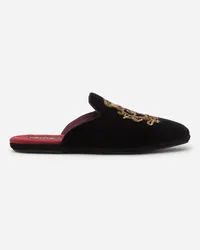 Dolce & Gabbana Velvet Slippers With Coat Of Arms Embroidery - Uomo Sandali E Slide Multicolore Nero