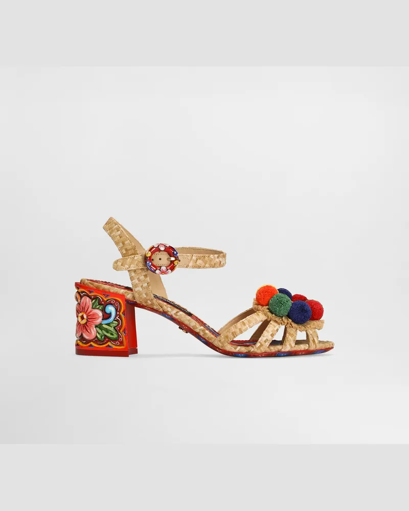 Dolce & Gabbana Sandalo In Rafia Con Ricami - Donna Sandali E Zeppe Multicolore Multicolore