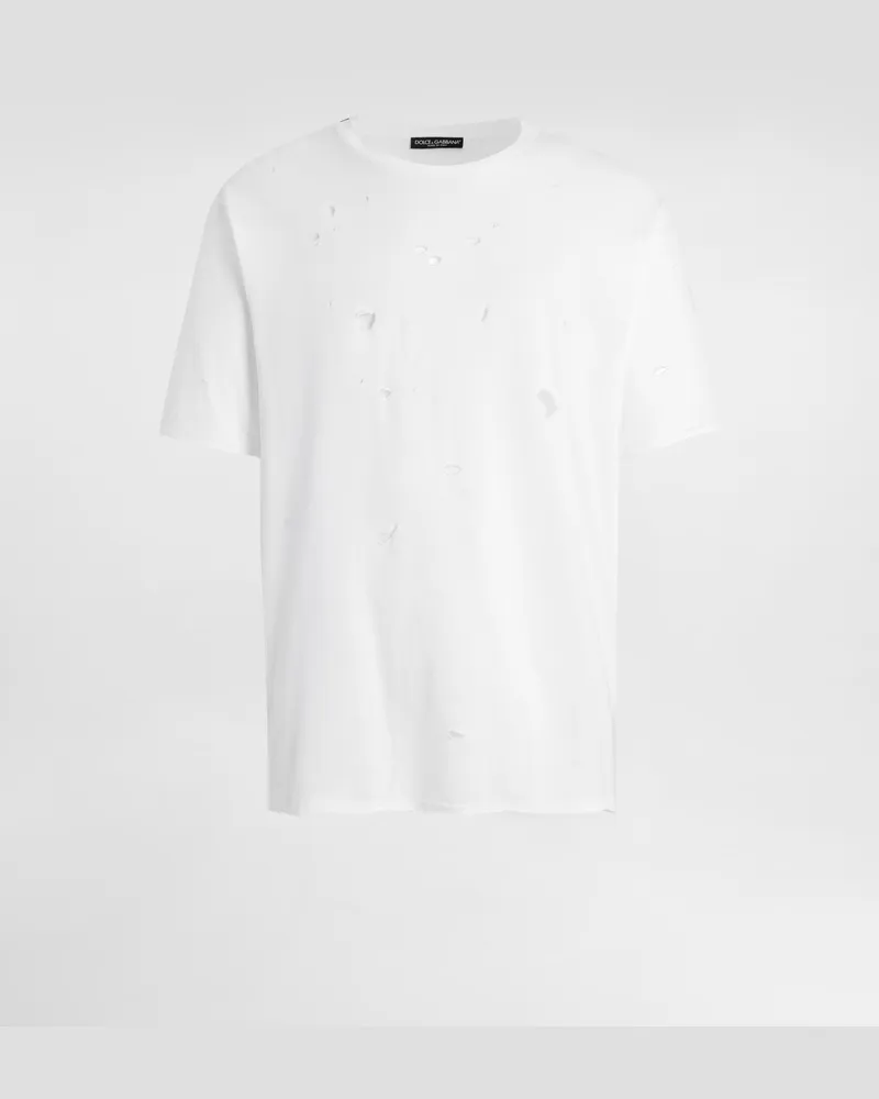 Dolce & Gabbana T-shirt In Cotone Con Rovinature - Uomo Collection Bianco Bianco