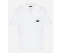 Camicia Hawaii Cotone Con Placca Logata - Uomo Camicie Bianco Cotone