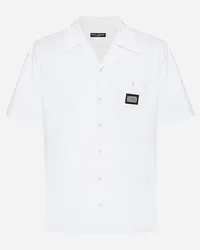 Dolce & Gabbana Camicia Hawaii Cotone Con Placca Logata - Uomo Camicie Bianco Cotone Bianco