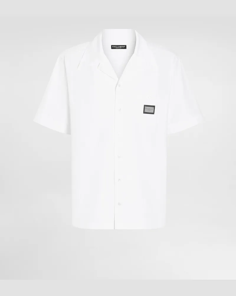 Dolce & Gabbana Camicia Hawaii Cotone Con Placca Logata - Uomo Camicie Bianco Cotone Bianco
