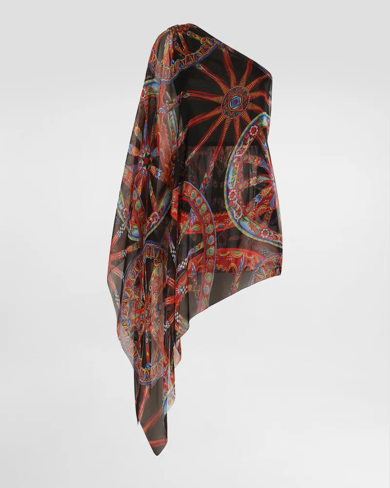 Dolce & Gabbana Abito Monospalla In Chiffon Stampa Carretto - Donna Abiti Multicolore Multicolore
