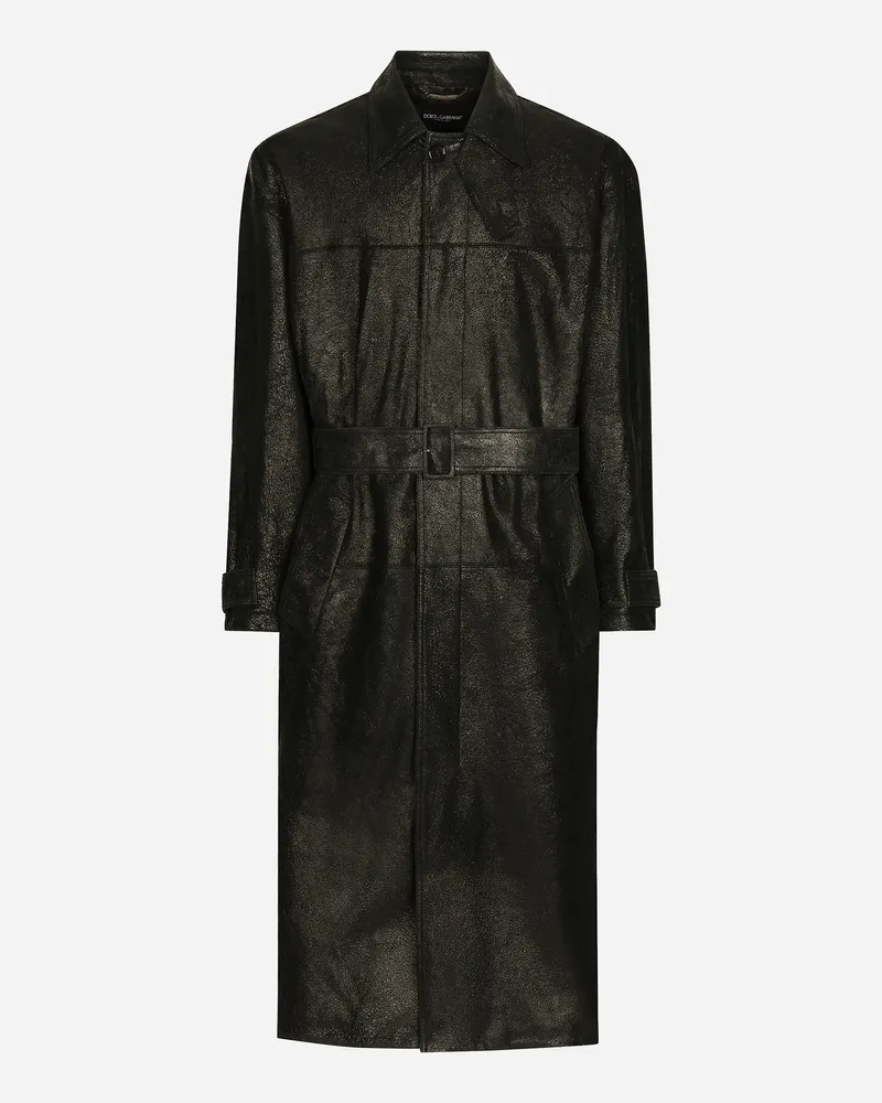 Dolce & Gabbana Trench In Pelle Con Cintura - Uomo Cappotti E Giubbotti Nero Nero