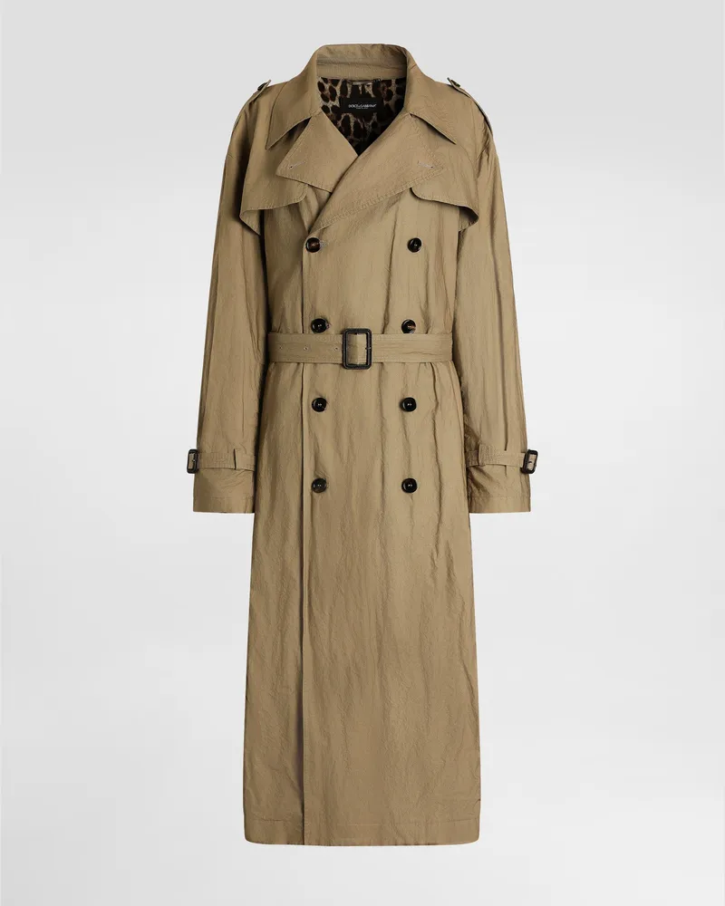 Dolce & Gabbana Trench Doppiopetto In Cotone Effetto Stropicciato - Donna Cappotti E Giubbotti Beige Sabbia