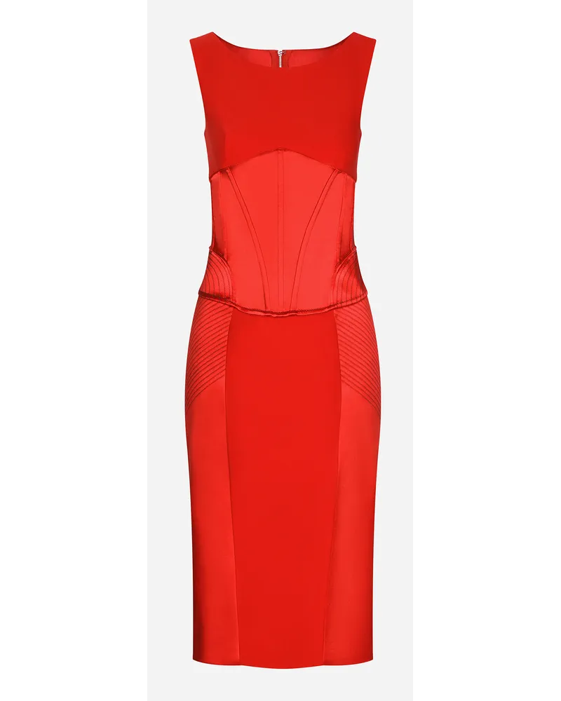 Dolce & Gabbana Abito Longuette In Raso E Cady - Donna Abiti Rosso Raso Rosso