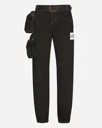 Dolce & Gabbana Pantalone In Cotone Con Cintura E Marsupio - Uomo Pantaloni E Shorts Nero Nero