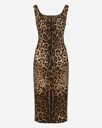 Dolce & Gabbana Abito Midi In Charmeuse Stampa Leopardo - Donna Abiti Stampa Animalier Seta Leo