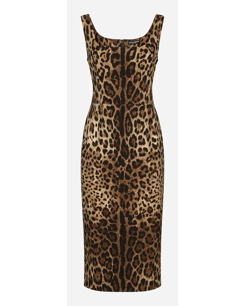 Dolce & Gabbana Abito Midi In Charmeuse Stampa Leopardo - Donna Abiti Stampa Animalier Seta Leo