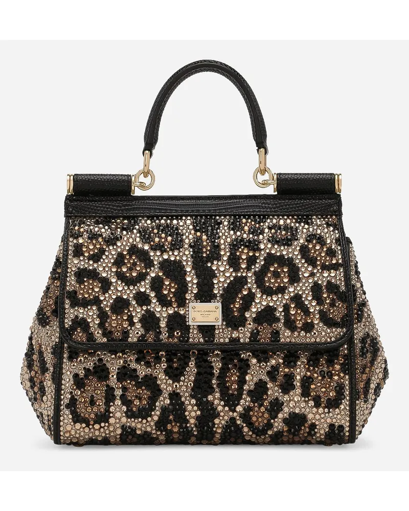 Dolce & Gabbana Borsa A Mano Sicily Grande - Donna Borse A Mano Stampa Animalier Raso Leo