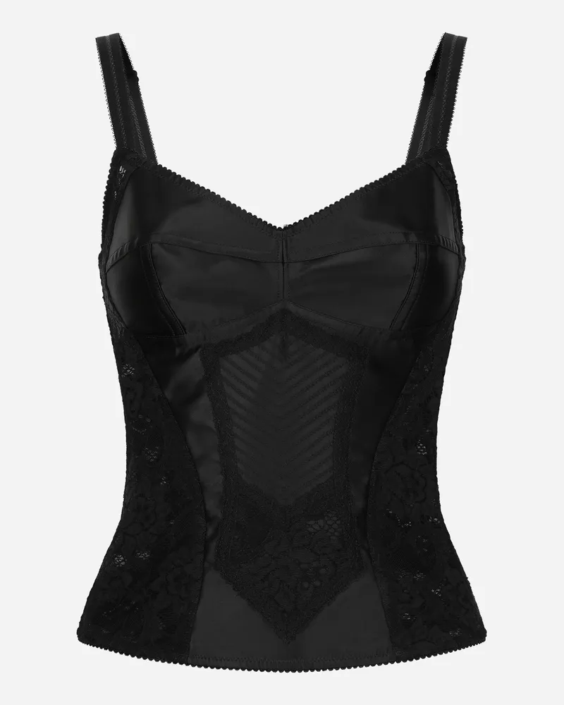 Dolce & Gabbana Top Corsetteria In Raso E Pizzo - Donna Camicie E Top Nero Nero