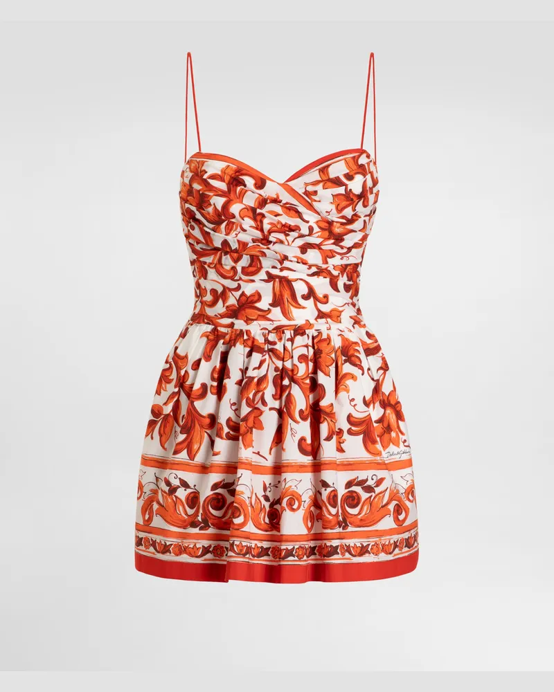 Dolce & Gabbana Abito Corto In Popeline Stampa Maiolica - Donna Abiti Multicolore Variante