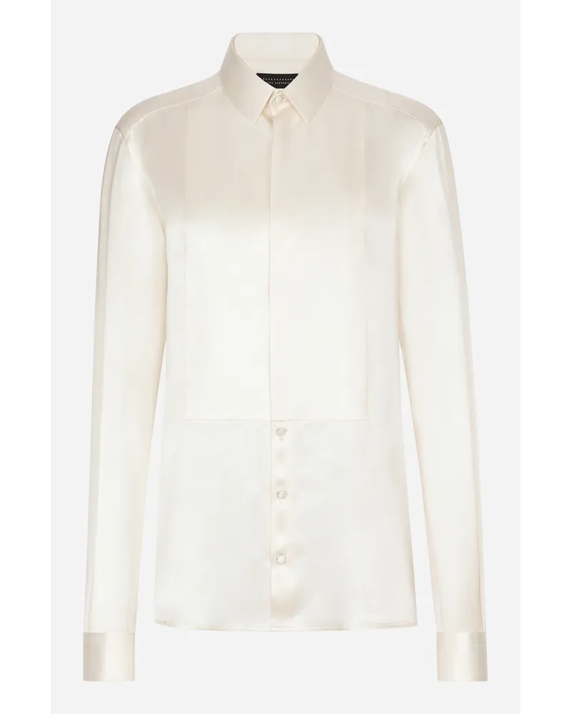 Dolce & Gabbana Camicia In Seta Con Plastron - Donna Camicie E Top Bianco Seta Bianco