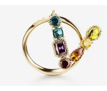 Rainbow Alphabet V Ring In Yellow Gold With Multicolor Fine Gems - Donna Anelli Oro