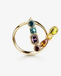 Dolce & Gabbana Rainbow Alphabet V Ring In Yellow Gold With Multicolor Fine Gems - Donna Anelli Oro Oro