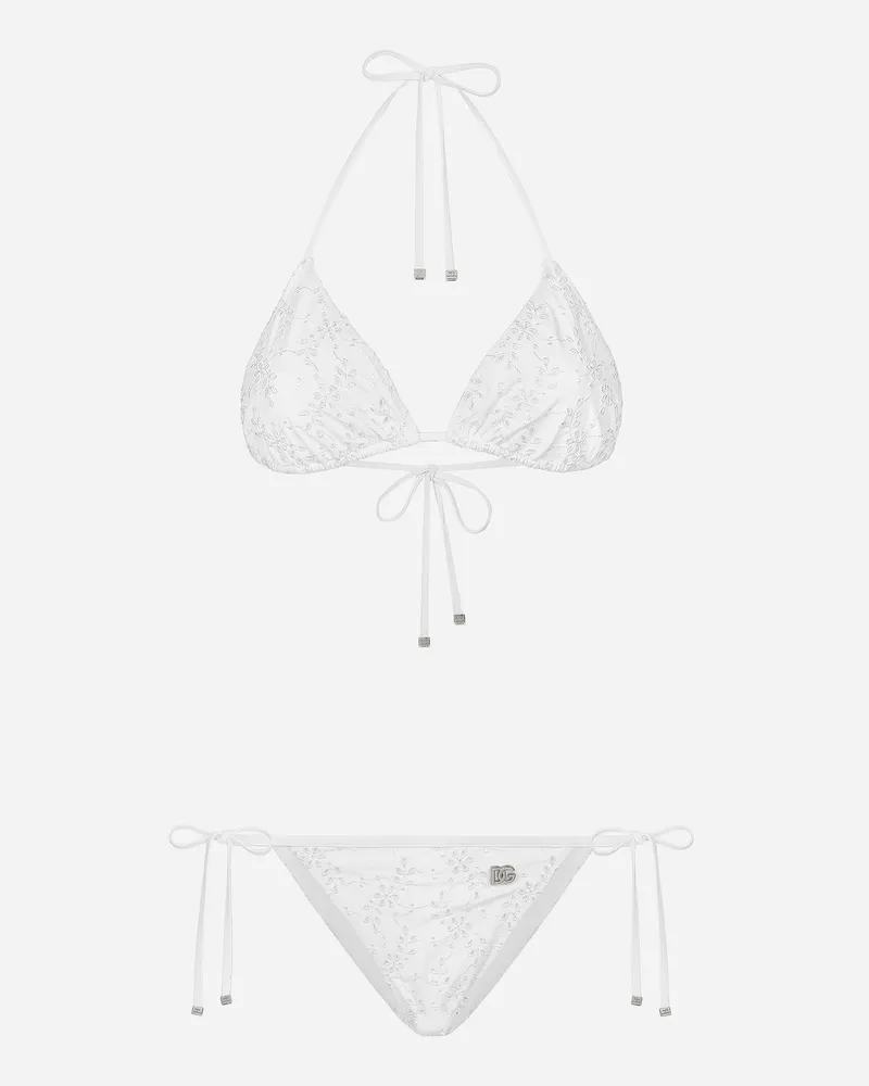 Dolce & Gabbana Bikini A Triangolo In Ricamo Sangallo - Donna Beachwear Bianco Bianco
