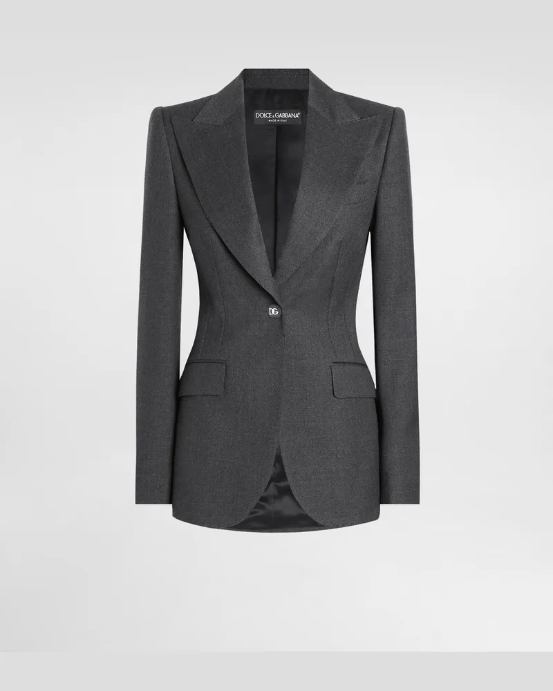 Dolce & Gabbana Giacca Turlington Monopetto In Tela Di Lana - Donna Giacche E Blazer Grigio Melange