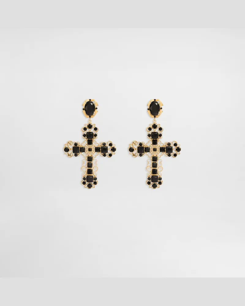 Dolce & Gabbana Orecchini A Clip Con Croci - Donna Bijoux Multicolore Metallo Nero