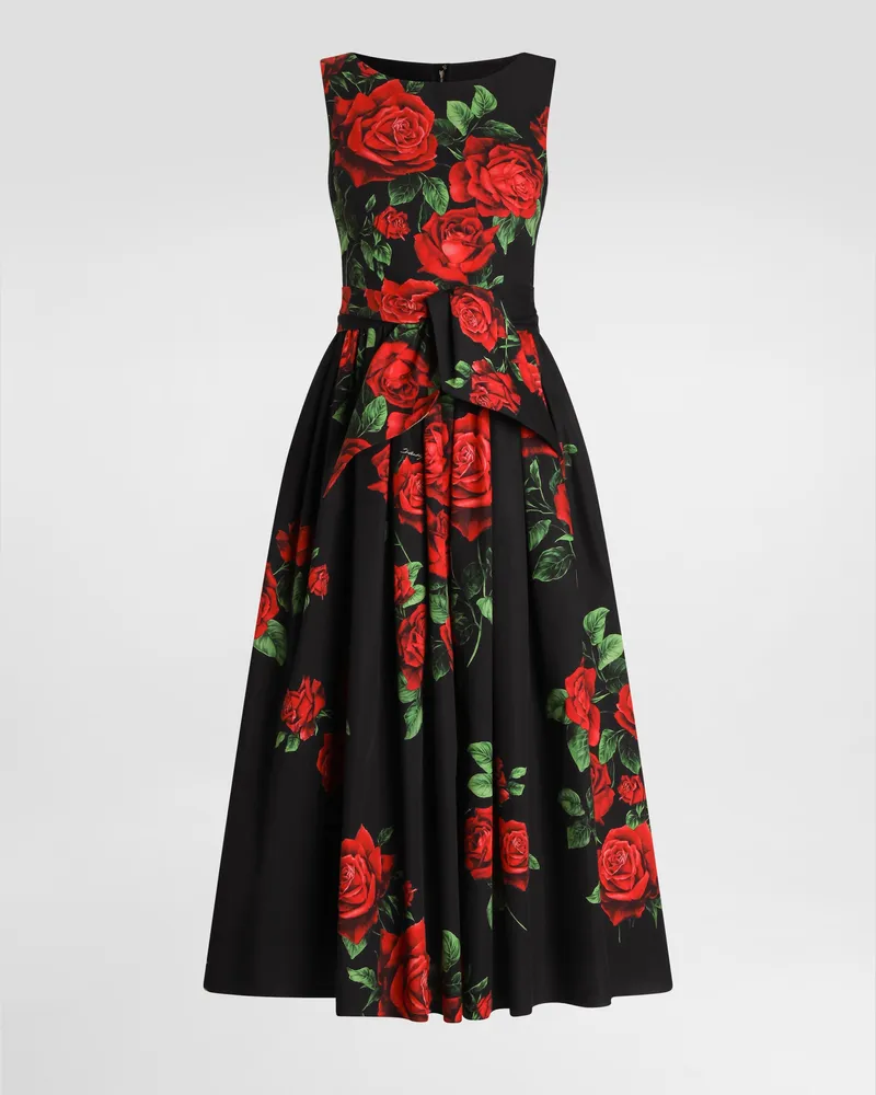 Dolce & Gabbana Abito In Popeline Stampa Rose - Donna Abiti Multicolore Multicolore