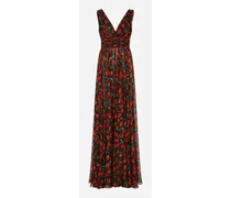 Long Cherry-print Chiffon Dress - Donna Abiti Multicolore Seta