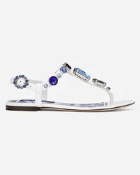 Dolce & Gabbana Sandalo Infradito In Vernice Con Ricamo - Donna Flat Shoes Bianco Bianco