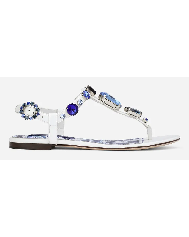 Dolce & Gabbana Sandalo Infradito In Vernice Con Ricamo - Donna Flat Shoes Bianco Bianco
