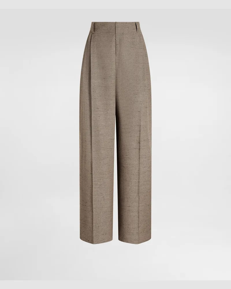 Dolce & Gabbana Pantaloni In Viscosa E Lino Effetto Tweed - Donna Pantaloni E Shorts Beige Melange